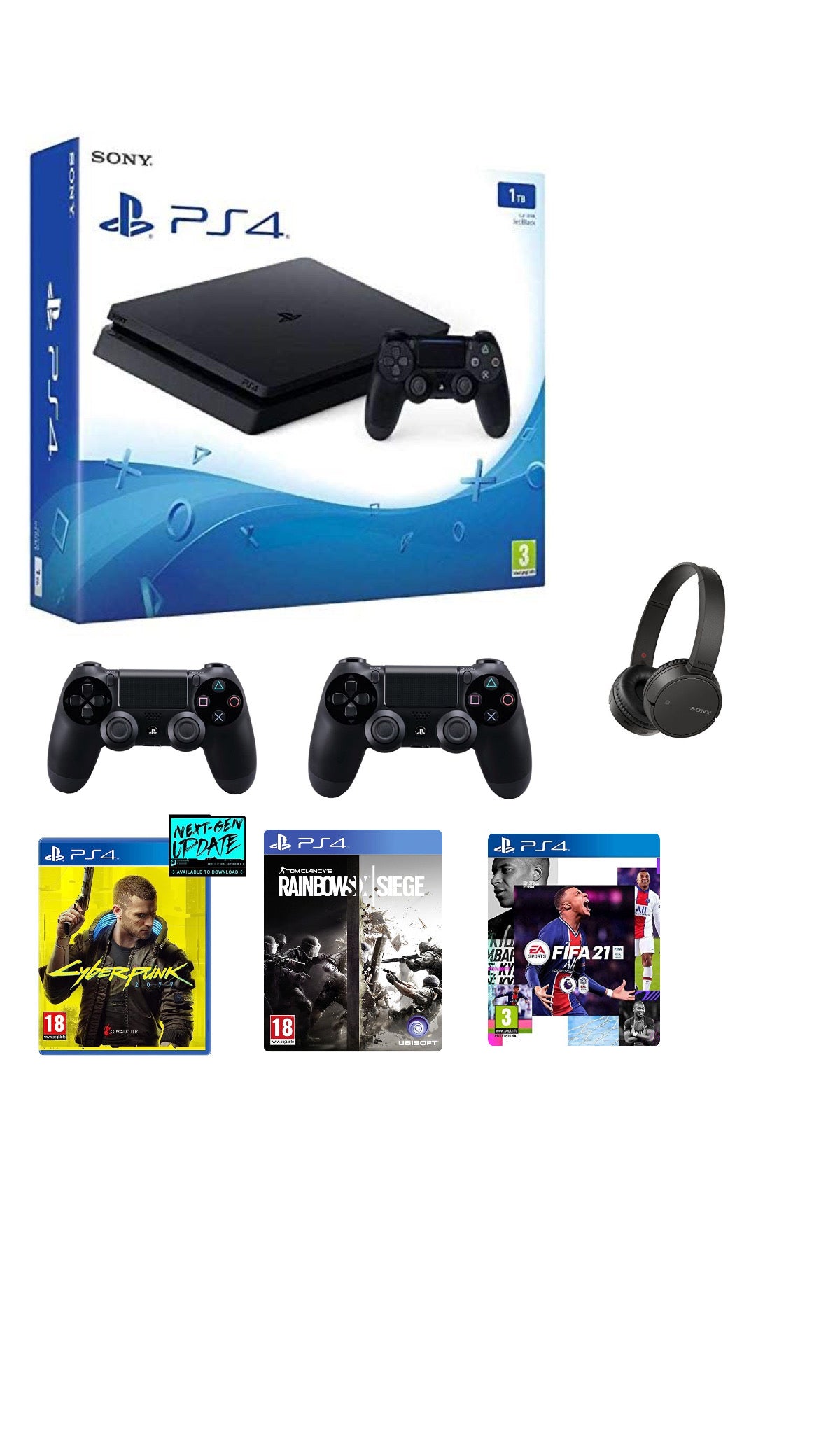 Bundle PS4 Slim 500GB – Grado A | 2 Controller + 3 Giochi + Cuffie Sony